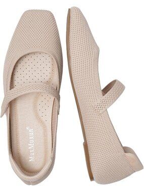 Women's Ballet Flats Nude Comfortable Casual Dressy Shoes Knit Flats Square Toe